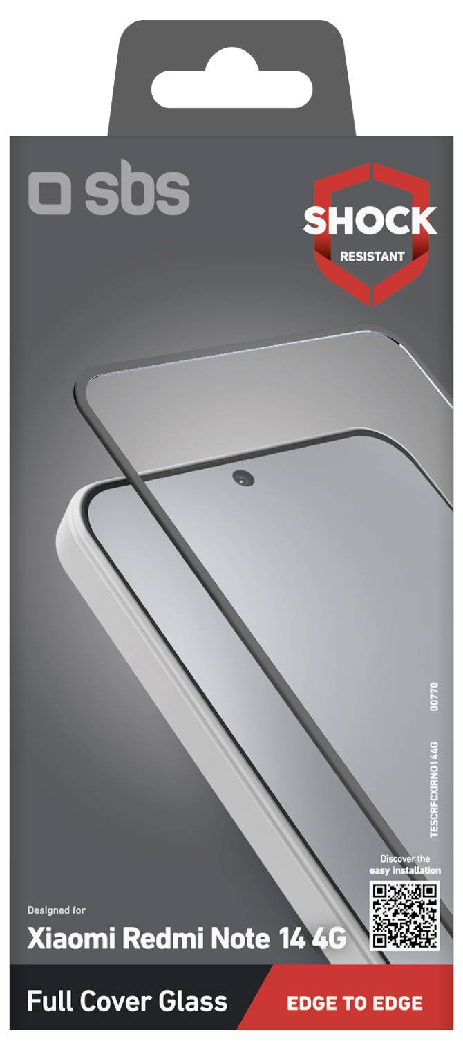 Emballage du « Verre de Protection Intégral Xiaomi Redmi Note 14 4G » montrant un protecteur d'écran avec l'étiquette « Résistant aux Chocs » et le texte « Bord à Bord ».
