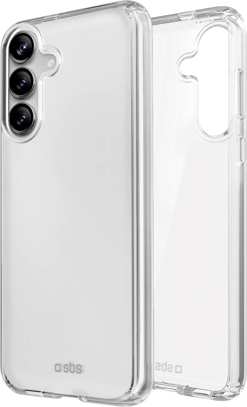 Étui de protection transparent pour téléphone avec trois découpes pour appareil photo, présentant les vues avant et arrière.