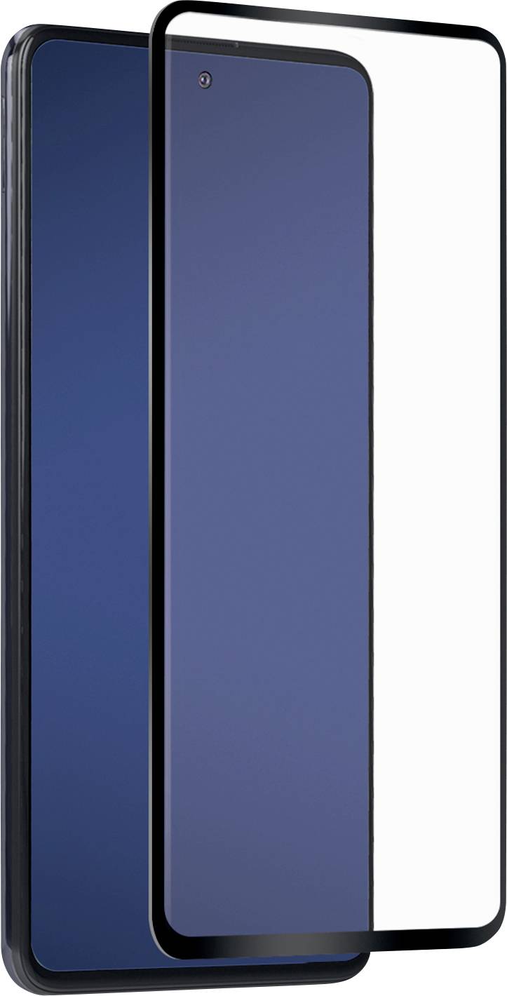 Un smartphone avec un écran bleu et un protecteur d'écran en verre protecteur légèrement surélevé au-dessus, démontrant la protection de l'écran.