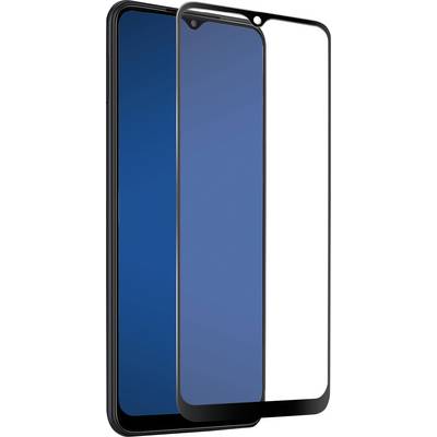 Étui à rabat noir partiellement ouvert, montrant un smartphone avec un écran coloré à l'intérieur.