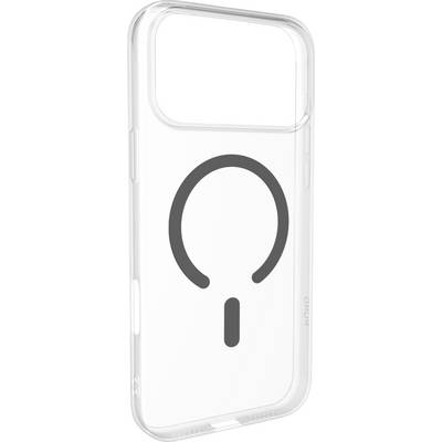 Coque de téléphone transparente avec un design minimaliste d'icône de puissance noire, présentant un cercle avec une ouverture en bas et une courte ligne verticale.