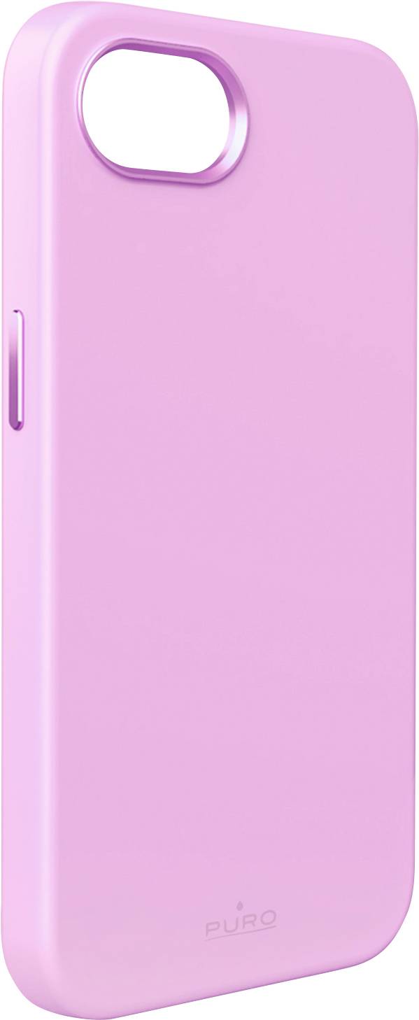 Un étui de téléphone intelligent rose avec un design minimaliste, présentant un petit logo en bas.
