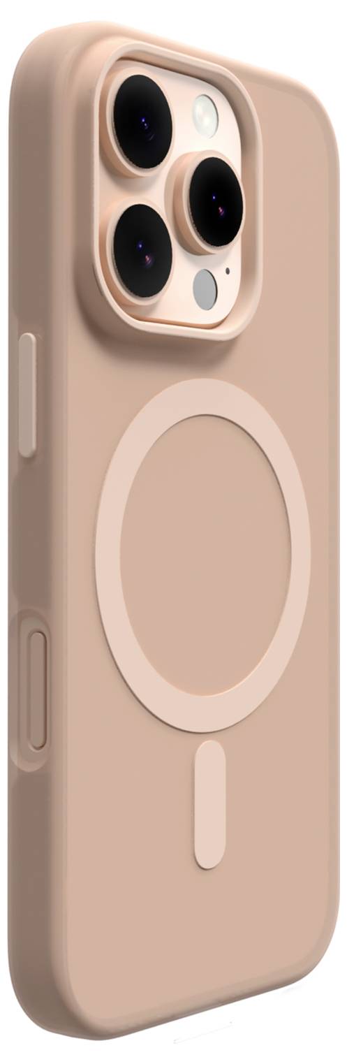 Trois iPhones avec accessoires MagSafe : à gauche avec portefeuille MagSafe, au centre avec chargeur, à droite avec coque transparente. Texte : « Connecter rapidement, échanger, recharger. Avec MagSafe. »