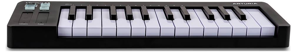 Un petit contrôleur de clavier MIDI avec 25 touches et deux bandes de modulation tactiles sur son côté gauche.