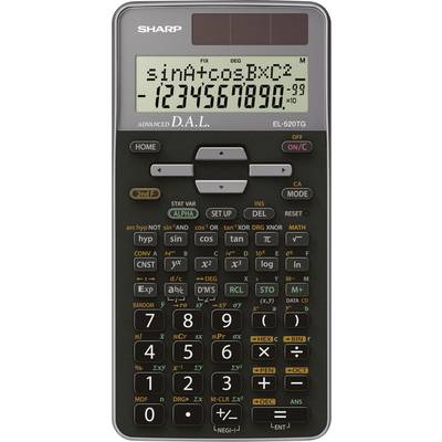 Une calculatrice scientifique affichant 'sinA+cosB×C²' sur l'écran, avec diverses fonctions et touches numériques visibles.