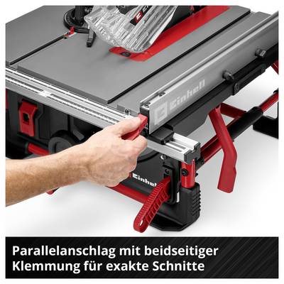 Scie circulaire sur table Einhell avec guide parallèle. Un seul réglage de la main permet d'ajuster le guide pour des coupes précises.