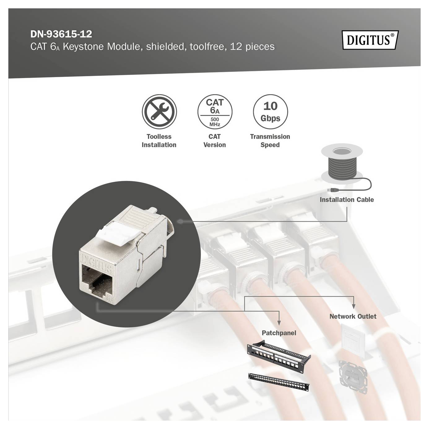 Digitus DN-93615-12 Module RJ45 encastrable Keystone CAT 6a 1 pc(s)-3