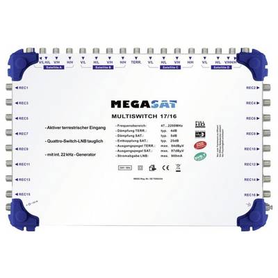 MegaSat 0600155 Commutateur multiple SAT Entrées (commutateur multiple): 17 (16 SAT/1 terrestre) Nombre d'abonnés: 16-0
