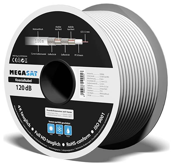 MegaSat 100066 Câble coaxial Diamètre extérieur: 7.2 mm blanc 100 m-1
