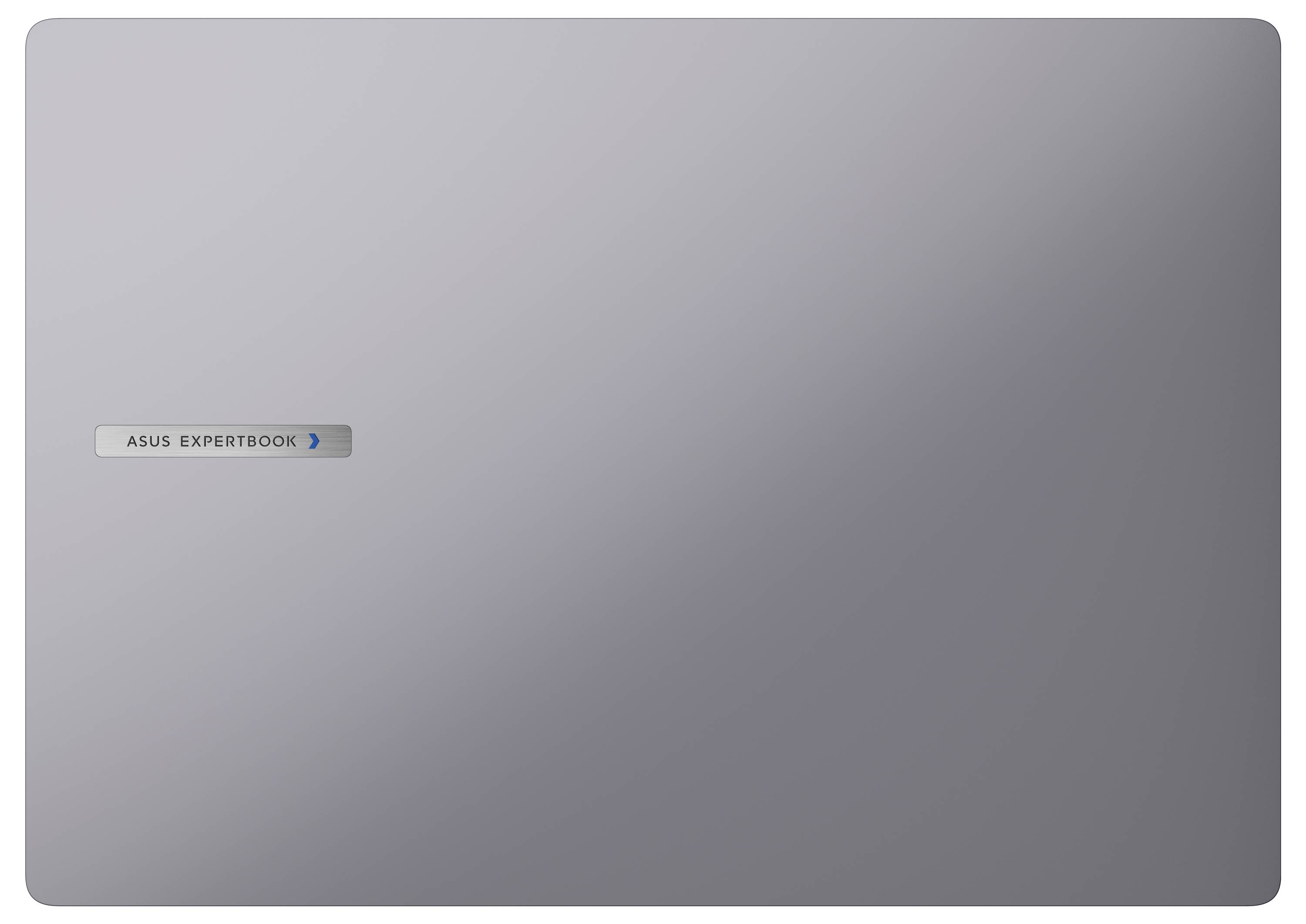 Couvercle d'ordinateur portable argenté avec le logo « ASUS ExpertBook » sur le côté gauche.