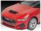 Un modèle de voiture de sport rouge avec une calandre noire visible et un badge '5.0' sur le côté, suggérant un moteur hautes performances.