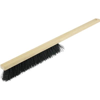 Un balai à long manche avec des poils denses et noirs pour balayer. Le manche est fabriqué en bois léger.