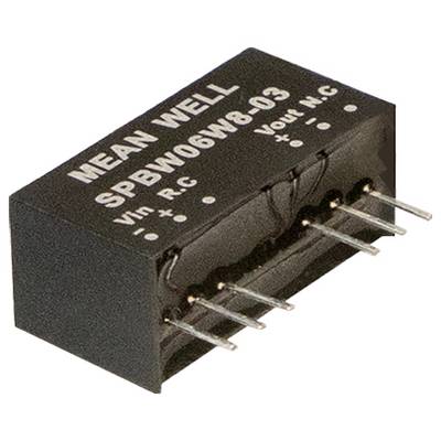 Un composant électronique rectangulaire noir avec l'étiquette 'MEAN WELL SPBW06W8.03' et des broches de connexion sur un côté.