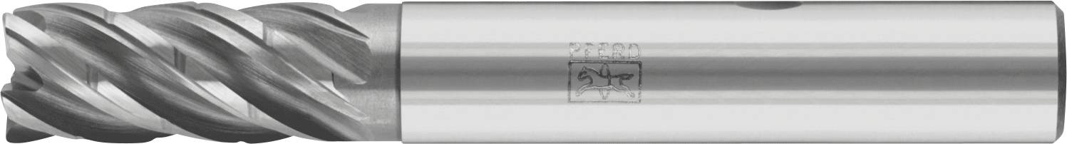 Un gros plan d'une fraise en métal avec des cannelures hélicoïdales affûtées sur le tranchant, utilisée pour usiner des pièces métalliques.