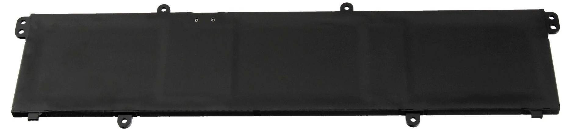 Une batterie lithium-ion rectangulaire noire pour ordinateur portable, avec plusieurs trous de vis pour la fixation.