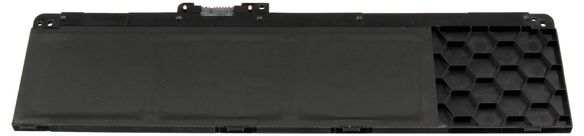 Une batterie d'ordinateur portable rectangulaire noire avec un motif en nid d'abeille sur le côté droit.