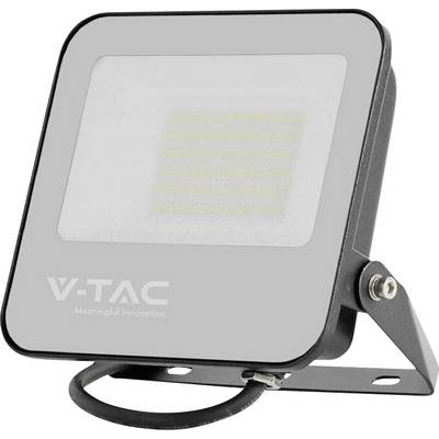 Un projecteur LED noir rectangulaire avec un panneau avant blanc, portant l'étiquette « V-TAC Meaningful Innovation », monté sur un support incliné.