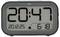 Horloge numérique affichant '20:47', date '20.12.25', et heure de l'alarme '6:18'.