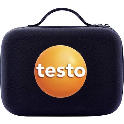 Un étui rigide noir à fermeture éclair, présentant un cercle orange au centre avec le mot « testo » en blanc sur la face avant.