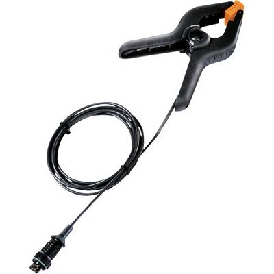 Une pince noire avec un câble et un connecteur attachés, utilisée pour des applications électriques ou techniques.