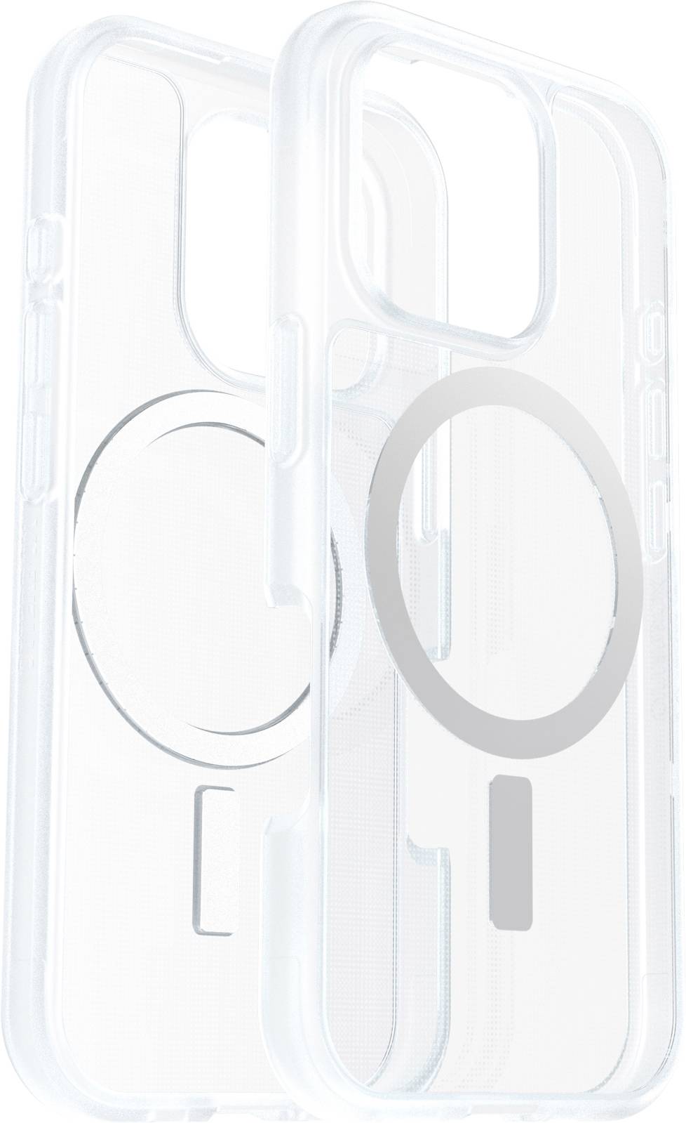 Étuis de téléphone transparents avec des anneaux MagSafe circulaires conçus pour les smartphones compatibles.