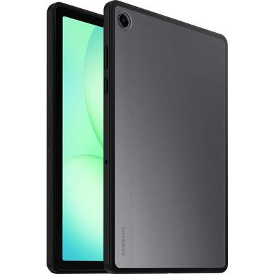 Une tablette au design noir élégant, aux bordures fines, avec un écran illuminé affichant des formes abstraites vertes.