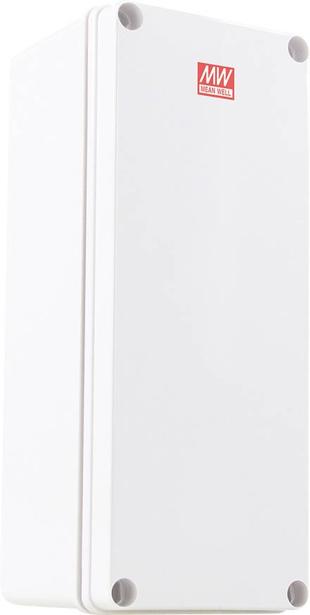 Un appareil rectangulaire blanc, arborant un logo « MW » sur le dessus, avec quatre points de fixation visibles à chaque coin.