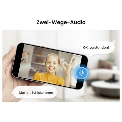 Une personne portant un t-shirt jaune est visible sur un écran de vidéo de smartphone, faisant un geste « OK ». Bulles de dialogue : « D'accord, compris ! » et « Max dans la chambre ! ».