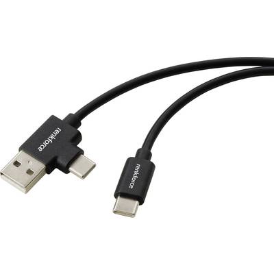 Câble USB-A vers USB-C noir avec connecteur USB-C coudé, présenté sur un fond blanc.