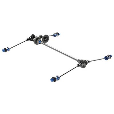 Un système de transmission mécanique avec plusieurs engrenages, essieux et connexions, illustrant les composants d'un système de transmission de véhicule.