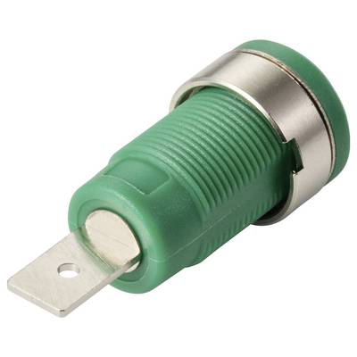 Un porte-fusible de montage en panneau de couleur verte avec des connecteurs métalliques et une poignée nervurée, conçu pour une intégration facile dans les appareils électriques.