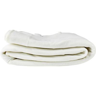 Une couverture blanche pliée sur un fond uni.