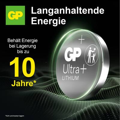 'Batterie Lithium-ion GP Ultra Plus. Énergie de longue durée. Conserve son énergie lors du stockage jusqu'à 10 ans.'