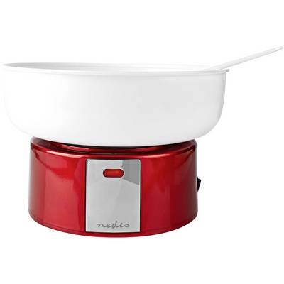 Une balance de cuisine rouge avec un bol blanc et un affichage numérique, utilisée pour mesurer les ingrédients. Le nom de marque « nedis » est visible à l'avant.