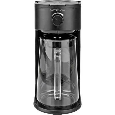 Machine à café Gastromoma noir avec carafe en verre, équipée d'un unique bouton en façade pour son fonctionnement.