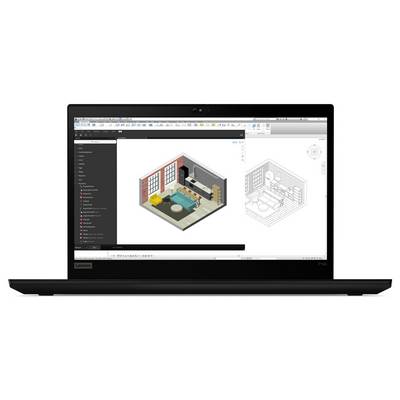 Un écran d'ordinateur portable affichant un logiciel de conception architecturale 3D avec une pièce rendue à gauche et un dessin au trait de la même pièce à droite.