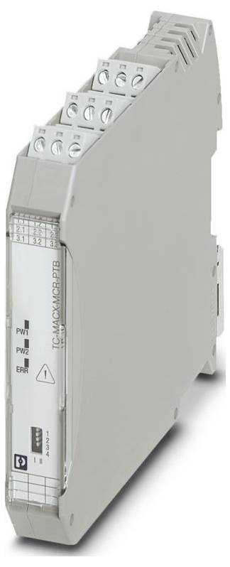 Un module électrique gris avec des connecteurs sur le dessus et étiqueté « TERMINATION-PTB » sur le côté. Les indicateurs affichent « PWR » et « EAR ».