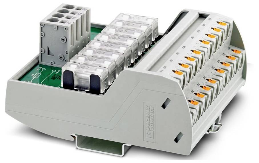 Un bloc de bornes électriques avec plusieurs points de connexion étiquetés et des capots transparents, conçu pour organiser et sécuriser le câblage.
