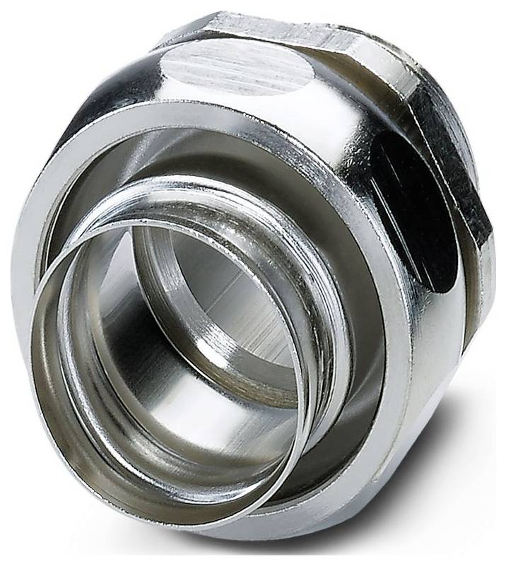 Un presse-étoupe métallique circulaire avec filetage, utilisé pour fixer et sceller les câbles traversant les panneaux ou les boîtiers dans les installations électriques.