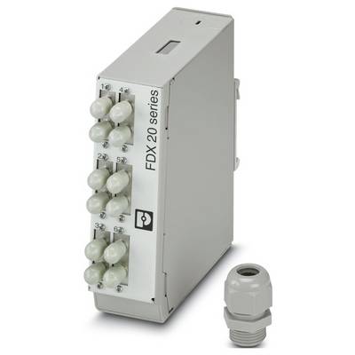 Module d'échange de données par fibre optique étiqueté « série FDX 20 » avec plusieurs ports et connecteur d'accompagnement.