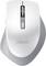 Une souris d'ordinateur blanche et grise avec une molette de défilement, dotée d'un bouton DPI sur le dessus, portant la marque 'ASUS' près du bas.