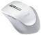 Une souris d'ordinateur blanche élégante avec une molette de défilement et un bouton DPI, arborant le logo ASUS sur le dessus.