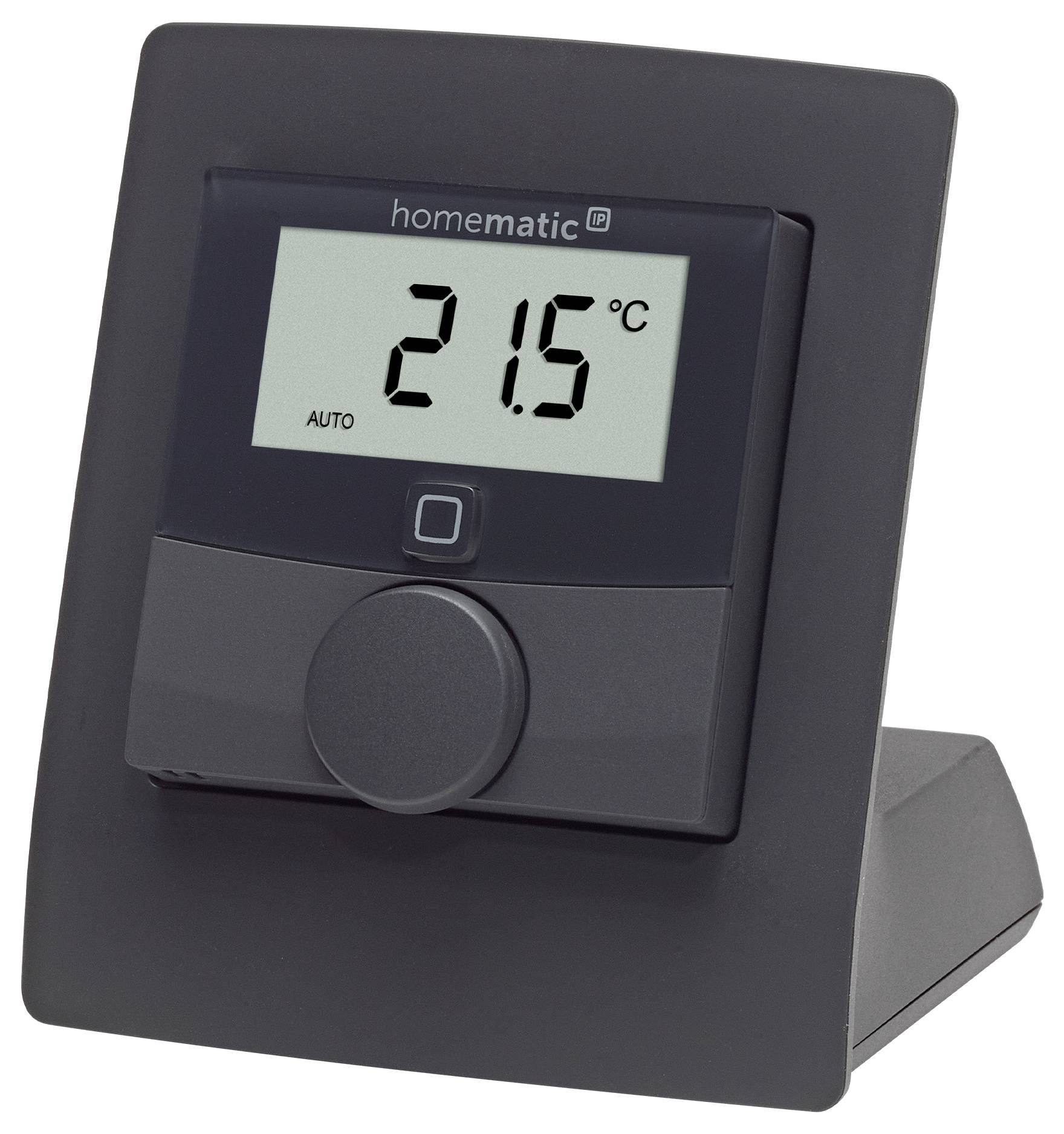 Thermostat numérique affichant '21,5 °C', avec la marque 'homematic', réglé en mode 'AUTO'.