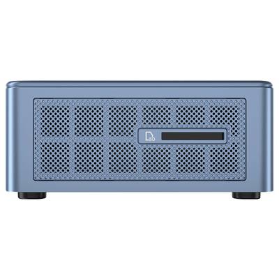Un petit serveur informatique bleu avec un panneau avant perforé et un logement marqué 'SD', indiquant une capacité de stockage de supports amovibles.