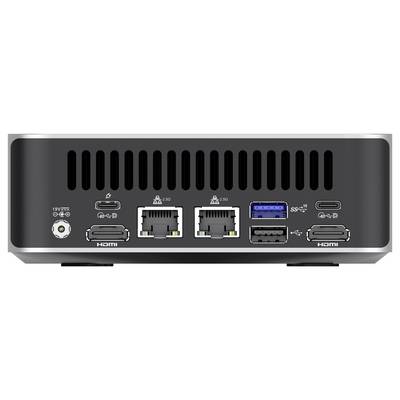 Vue arrière d'un appareil informatique montrant deux ports HDMI, deux ports Ethernet, un port USB 3.1, deux ports USB-C et une entrée d'alimentation.