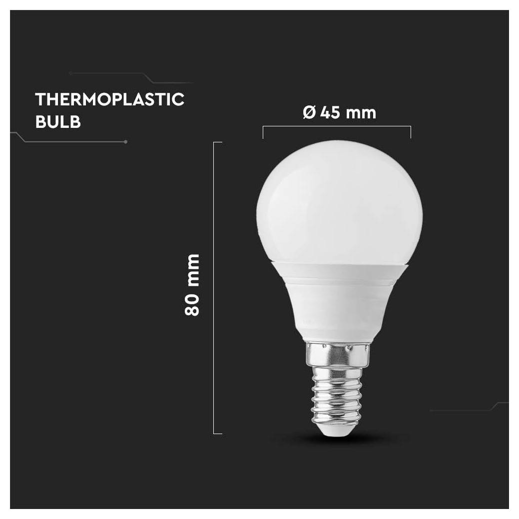'Ampoule thermoplastique : Ø 45 mm, hauteur 80 mm.'