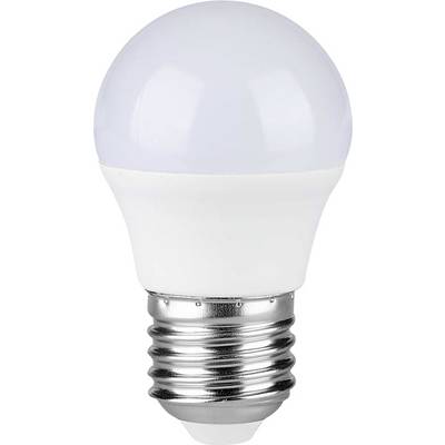 Une ampoule LED blanche avec une base à vis argentée, présentée sur un fond blanc uni.