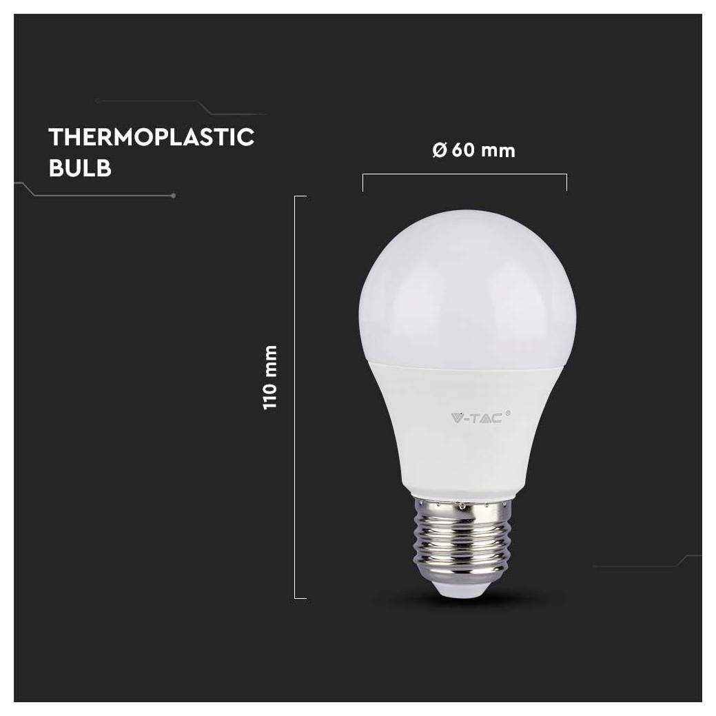 Un bulbe thermoplastique est présenté avec les dimensions suivantes : 110 mm de hauteur et 60 mm de diamètre.