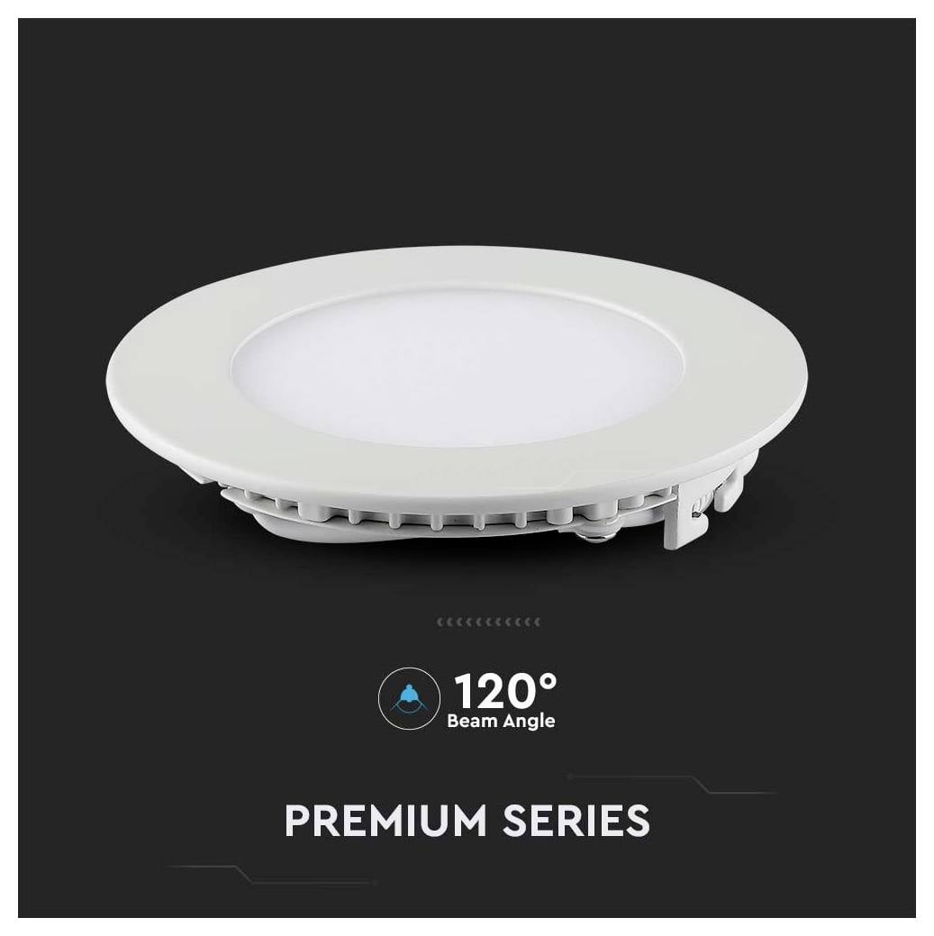 Série Premium : Luminaire LED circulaire avec un angle de faisceau de 120 degrés, présenté sur un fond sombre.