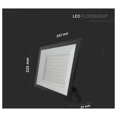 'Dimensions du projecteur LED : 253 mm (largeur), 225 mm (hauteur), 29 mm (profondeur).'
